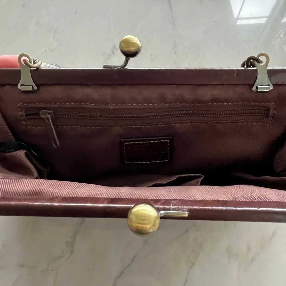 Fossil Blakely Frame Clutch Patchwork Leather Kiss Lock Bag Purse NWT